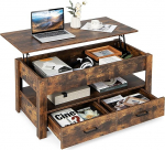 COSTWAY kohvilaud reguleeritava k&otilde;rgusega, diivanilaud t&otilde;stetava laua ja 2 sahtliga, pikendatav elutoa laud, puidust kohvilaud elutuppa ja kontorisse, 106 x 50 x 48 cm