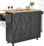 VEVOR k&ouml;&ouml;gisaare k&auml;ru 1150mm puidust Top Mobiilne k&ouml;&ouml;gik&auml;ru koos hoiukapi klappidega Spice Rack r&auml;tikuriba Reguleeritav riiul sahtli konksuga Must