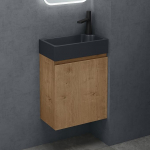 doporro Pisa02 Vannitoam&ouml;&ouml;blikomplekt tuumast tammepuust B x S x K: 46 x 26 x 63 cm Vannituba koos aluskapiga ja valatud mineraalvalamu matt antratsiidist k&uuml;laliste tualettruumi seinale paigaldatavaga.