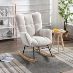 Rocking Chair, Relaxing Chair, Living Room Chair, Accent Chair, Armrests, Teddy Plush Fabric Rocking Chair for Living Room, Bedroom, Balcony, Load Capacity up to 110 kg (White)