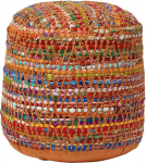 Homescapes Multi Coloured Circular Cube Pouffe Chindi Style with Filling - 45 cm round and 40 cm tall