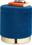 Relaxdays Velvet Stool with Storage Space, Round, Elegant Upholstered Stool, Modern, Velvet Stool, H x D 41.5 x 37 cm, Blue/Gold