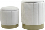 Rebecca Mobili Set of 2 Storage Poufs with Velvet Effect White Polyester Fabric MDF Steel with Lid Classic Style Dimensions (H x W x D) 44 x 35.5 x 35.5 cm Item RE7052