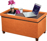 Ao Lei 30 Inch Ottoman Bench Storage Bench with Wooden Legs for Living Room Ottoman Footrest Removable Lid for Bedroom Bed End Linen Fabric Orange