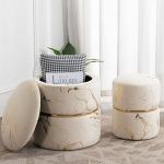 Furnimart Bronzing Velvet Upholstered Round Footstool with Storage 15.25" W x 16" H, Pack of 2 (Khaki)
