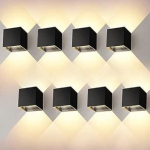 Kingwei 8 LED seinavalgustite pakett Indoor / Outdoor 12 W seinavalgustid &uuml;les ja alla reguleeritava valgusvihuga LED v&auml;litingimustes veekindel IP65 v&auml;litingimustes seinavalgustid soe valge 3000 K seinavalgustid mustad