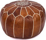 Handmade Moroccan Genuine Leather Pouf Ottoman Cover - Unfilled Footstool Ottoman, Boho Footrest Under Desk Round Ottoman for Living Room, Bedroom - Housewarming Gifts