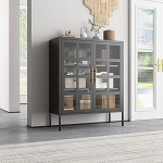 Glasgow Highboard must klaasist vitriinkapp metallist k&uuml;lgkapp elutuppa kontorisse s&ouml;&ouml;gituppa klaasist ustega t&ouml;&ouml;stuslikus stiilis L x S x K 90 x 35 x 110 cm raamatute ja dekoratsioonide jaoks