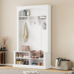 Mantlihoidja koos pingiga, avatud hoiuruumi ja riiuliga garderoobikapp, 3 rippuva konksuga garderoobikapp, garderoobikappide komplekt, koridorim&ouml;&ouml;bel, 190 x 40 x 120 cm, valge