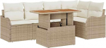 6-teiliges Garten Sofa Set mit Kissen Beige Poly Rattan, 2-Sitzer Garten Sofa mit Stauraum & Kissen Beige Poly Rattan Gartenlounge Model3358199