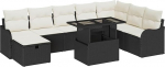 Rantry 9-teiliges Garten Sofa Set mit Kissen Schwarz Poly Rattan Gartenlounge Model3361066