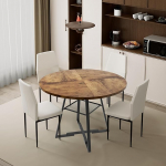 GOLDFAN s&ouml;&ouml;gikomplekt koos &uuml;mmarguse laua 120 cm ja 4 mugava kangaga tooliga, suur laud 1 avatud riiuliga, &uuml;mmargune koos toolidega 4-6 inimesele (beež)