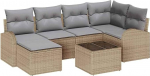Rantry 7-teiliges Garten-Sofa-Set mit Kissen Schwarz Poly Rattan Gartenlounge Model3346120