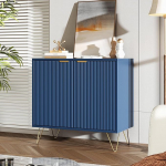 MISNODE Sideboard sinine 2 ukseline hoiukapp triibuline Sideboard elutoa k&ouml;&ouml;gim&ouml;&ouml;bel kuldsete metalljalgadega