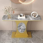 Konsolentisch, schmaler Sofatisch, Eingangstisch, moderner Akzenttisch, schmaler Tisch hinter der Couch, Flurtisch mit Metallrahmen f&uuml;r Wohnzimmer, Foyer (Gold-C, 100 cm)