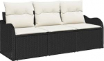 3-teiliges Garten Diivan Set mit Kissen Schwarz Poly Rattan Gartenlounge Model3345557