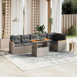 Gartensofa-Set 7-teilig mit grauen Kissen aus Polyrattan M&ouml;bel, Set Schlafsofa Wohnzimmer Sofa Garten, Set Modernes Sofa f&uuml;r den Au&szlig;enbereich, Outdoor-M&ouml;bel