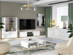 Lomadox elutoa m&ouml;&ouml;blikomplekt seinakomplekt High Gloss White 4-osaline kaasaegne 1 Highboard, 1 Lowboard, 1 Sideboard, 1 kohvilaud kuldsete aktsentidega