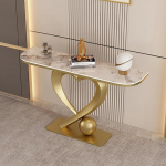 JIHAJU Konsole mit Sintersteinplatte, Metallbasis, schmale Eingangseinheit, Flur-Akzentst&auml;nder, schlanker Schreibtisch hinter Sofa f&uuml;r kompakte Wohnr&auml;ume(Gold 1,L100*W30*H80cm)
