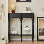 KLWQR Konsolentisch Schmal, Beistelltisch Schmal mit Stauraum, Beinen im R&ouml;mischen S&auml;ulenstil und R&ouml;mischem Retro-Bogen-Design Flurtisch f&uuml;r Wohnzimmer und Flur(Black,60x32x90 cm/24x13x35 in)