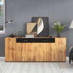 Lexiou Sideboard, k&ouml;&ouml;gikapp, hoiukapp, 208 x 39,5 x 80 cm, kapp 4 uksega, 2 sahtlit, buffet (pruun)