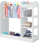 DREAMADE Children's Wardrobe with Mirror and Clothes Rail, Children's Wardrobe with 4 Open Shelves, Children's Clothes Rack for Children's Room, 93.5 x 38 x 100 cm (White)