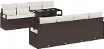 Gartensofa-Set mit Kissen mit Speicher 9 tk Braun Poly Rattan Gartenm&ouml;bel Model3357521
