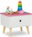 Relaxdays Children's Bedside Table with Drawer, HBT 31 x 38 x 30 cm, Children's Room, Small Chest of Drawers, Wood & MDF, White/Pink