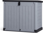 Keter Store it out Pro M&uuml;lltonnenbox mit Gasdruckfeder, wetterfest, abschlie&szlig;bar, grau/schwarz, 1.200 L, 145,5 x 82 x 123cm, passend f&uuml;r 2x240l Abfalltonnen