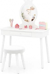 DREAMADE laste riietuslaud koos peegli ja v&auml;ljaheitega, kosmeetikalaud sahtliga, laste riietuslaud t&uuml;drukutele (valge)
