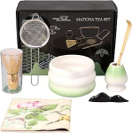 Matcha komplekt, 7-osaline Matcha luudade komplekt koos Matcha tarvikute kaussiga, Matcha lusikas, Matcha vispel, Matcha vispel, traditsiooniline Matcha tee komplekt tee armastajatele (7 rohelist)