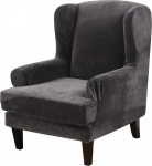 2 Pieces Wing Back Chair Cover Set 2 in 1 Design Removable High Stretch Soft Velvet Wing Back Chair Cover Slipcover for Living Room Bedroom Hotel (Dark Grey, Velvet)