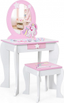COSTWAY Children's Dressing Table with Stool, Princess Dressing Table with Drawer and Removable Mirror, Pink Dressing Table for Girls from 3-7 Years (White)
