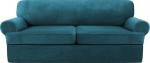 Velvet T Pillows Sofa Cover 3 Pieces Couch Cover Furniture Protector Stretch T Cushion Sofa Slipcover for 2 Pillow Couch with 2 Individual T Pillow Covers (Teal, Loveseat XL)