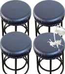 Stool Covers Round Stretch PU Round veekindel baaritooli istme katted Baaritooli katted pestav stool padjad Slipcovers koos elastsete lintidega 12-17-tollise tooli jaoks (4 Pack, must)