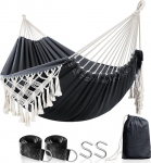 ANYOO Outdoor Hammock koos Tassels ja Tree rihmad, kandev&otilde;ime 200 kg, mugav ja hingav puuvillane v&otilde;rkkiik koos kandekott siseruumides Patio r&otilde;du &otilde;ue aed