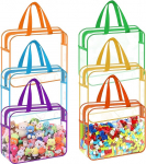 6 v&auml;rvilise PVC m&auml;nguasjade hoiukoti pakk, veekindel l&auml;bipaistev kott t&otilde;mblukuga ja k&auml;epidemetega, tualettkott, kosmeetikakott ehitusplokkide, vannitooli, m&otilde;istatuste jaoks, 32 x 24 x 5,5 cm.