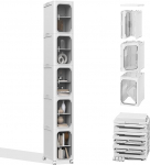 Vannitoa kapp seisev, vannitoa kapp, valge, &otilde;huke, 5-korruseline plastkapp vannitoa jaoks, mobiilne vannitoa kapp ratastega, k&otilde;rge kitsas vannitoa kapp, ruumi s&auml;&auml;stev, 34 cm laiune