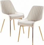S&ouml;&ouml;gitoa toolid, komplekt 2, sametist polsterdatud toolid seljatoega, kuldsete jalgadega k&ouml;&ouml;gitoolid, ergonoomilised toolid s&ouml;&ouml;gituppa, elutuppa ja magamistuppa (valge)
