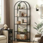 Raamaturiiul, 5-korruseline riiul, metallist ja puidust riiul, t&ouml;&ouml;stuslik riiul, seisev riiul, magamistuppa, elutuppa, kodukontorisse, must