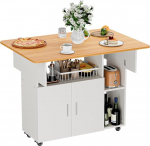 Mobiilne kokkupandav laud, kokkupandav s&ouml;&ouml;gilaud ratastel, kokkupandav laud, mobiilne s&ouml;&ouml;gilaud v&auml;ikestesse ruumidesse, s&ouml;&ouml;gituppa, k&ouml;&ouml;ki (valge ja tammepuust, 100 x 70 x 78 cm)