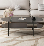 Hallowood Furniture Bewdley must kohvilaud, kaasaegne ovaalne kohvilaud teraskatte ja riiuliga, &otilde;hukese metallraamiga k&uuml;ljelauad, stiilne keskne ese elutuppa