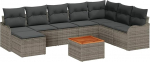 9-teiliges Garten Sofa Set mit Kissen Grau Poly Rattan Akazie, 2-Sitzer Garten Sofa mit Kissen Grau Poly Rattan Gartenlounge Model3347489