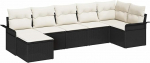 7-teiliges Garten Sofa Set mit Kissen Schwarz Poly Rattan, 2-Sitzer Garten Sofa mit Stauraum & Kissen Schwarz Poly Rattan Gartenlounge Model3354116