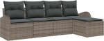 5-teiliges Garten Sofa Set mit Kissen Grau Poly Rattan, 2-Sitzer Garten Sofa mit Stauraum & Kissen Grau Poly Rattan Gartenlounge Model3354668