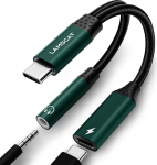 LAMSCAT USB C k&otilde;rvaklappide adapter ja laadimine, 2-in-1 C-t&uuml;&uuml;pi 3,5 mm pistikupesa adapter, toetab 60 W kiirlaadimist Samsung S24/S23/S21/S20+ jaoks (roheline)