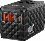 LENCENT Universal Travel Adapter 100 W Fast Charge, rahvusvaheline reisipistiku adapter A/C/G/I (UK, EU, AU, US) pistikupesadele, 2 USB-A ja 2 USB-C kiirlaadimist mobiiltelefonidele, s&uuml;learvutitele, mustas toonis