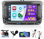 [8Cores 4G + 64G] Hikity Car Radio Android 13 VW Golf 5 V Golf 6 Passat EOS Polo Jetta 7-tolline puuteekraaniga raadio 1280 x 720 Pixel 32EQ FM RDS traadita Carplay Android auto GPS navigatsiooniga tagaosa