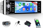SIXWIN 1 DIN autoraadio traadita CarPlay Android autoga, 5.1 HD IPS puuteekraaniga Mirror Link FM raadio USB/AUX in/TF Card DSP + tagurduskaamera mikrofoniga kaugjuhtimispult