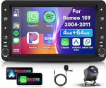 4G 64G VECHTEL 7-tolline Bluetooth autoraadio Alfa Romeo 159 2004-2011 Carplay Android auto, WiFi GPS, Mirror Link, RDS/FM raadio 2 DIN koos AHD tagurduskaameraga
